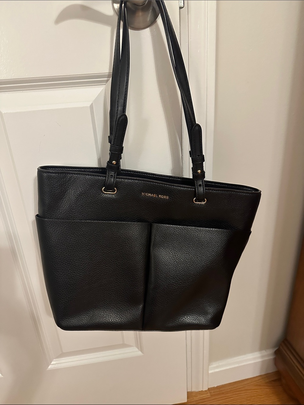 Michael Kors Black Pebbled Leather Double-Pocket Tote